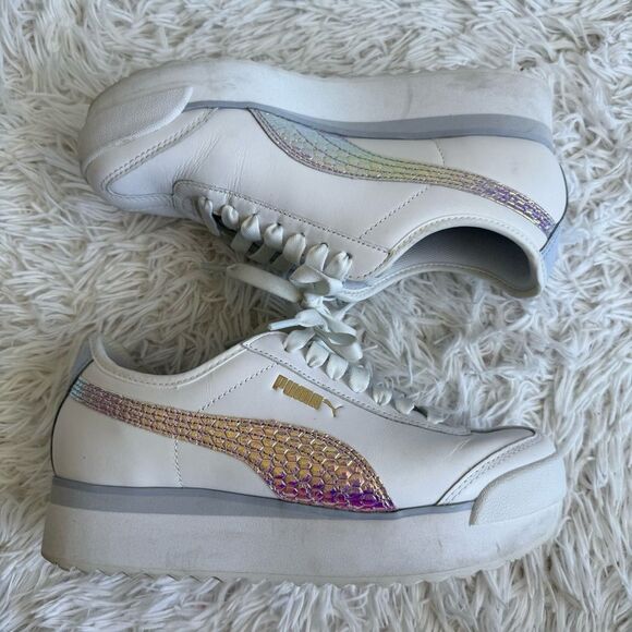 Puma Roma Amour White Leather Platform Sneakers with Iridescent Accent Size 7.5 - Picture 9 of 10